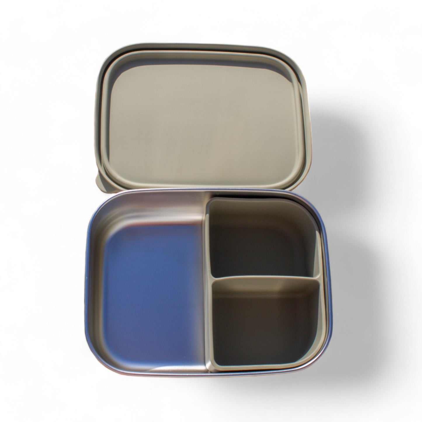 Plastic-free stainless steel bento box with compartments – sustainable lunch container Hobart Tasmania. Olive colour