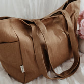 Brown linen tote bag with cotton lining, heavy duty