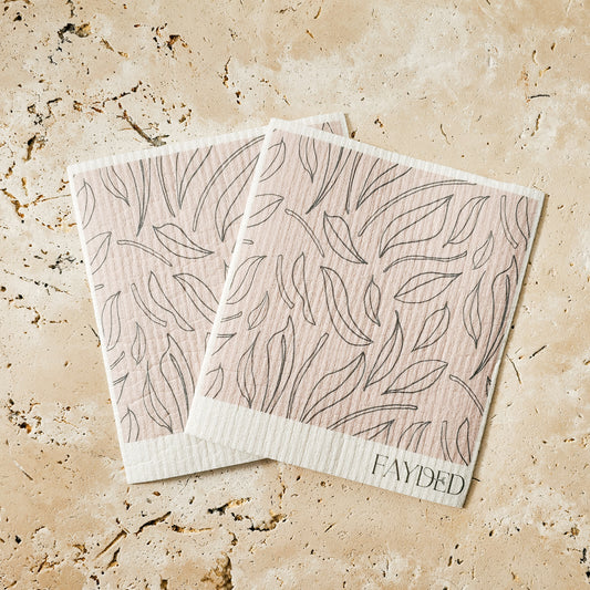 Sustainable dusty pink cellulose cotton Swedish dishcloth set – plastic-free kitchen sponge alternative Hobart Tasmania