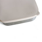 Close-up of a beige Silicone and stainless steel bento 'FAYDED' branding on a white background