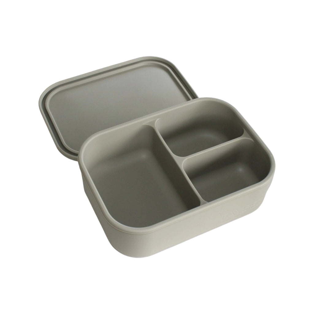 Green/Olive bento box with compartments on a white background