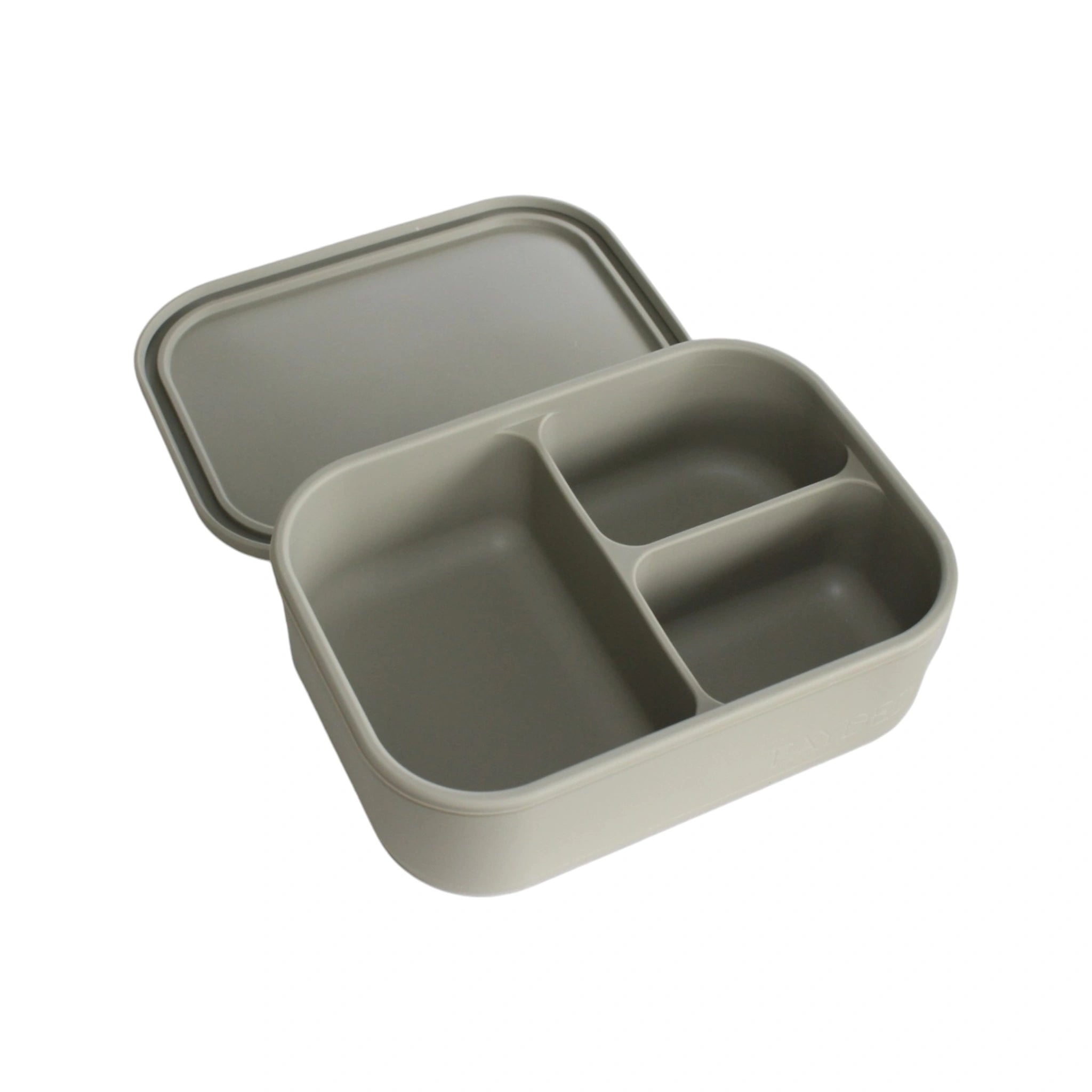 Green/Olive bento box with compartments on a white background