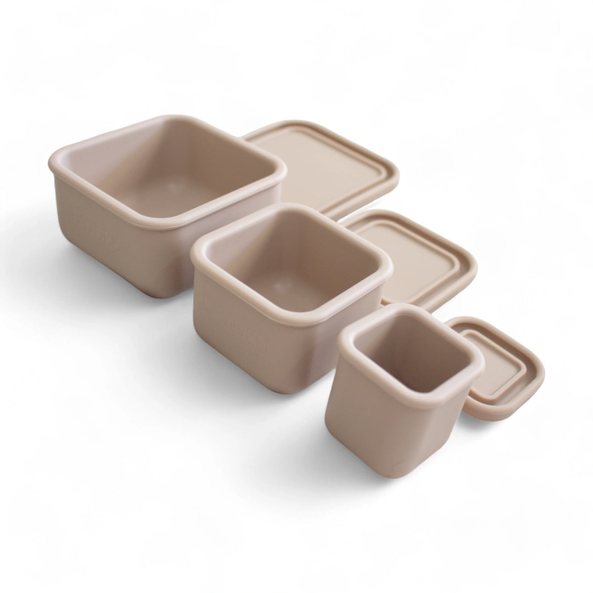 3 tan silicone snack boxes