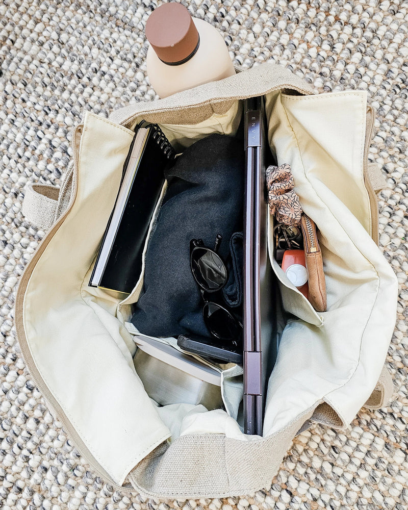 The Linen Tote packed with a full day's essentials