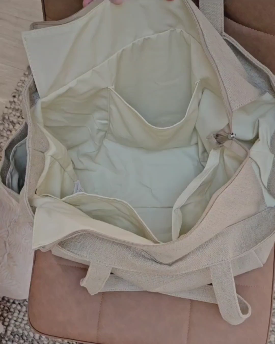 Reel of packing a Durable natural linen tote bag – eco-friendly sustainable everyday carryall Australia